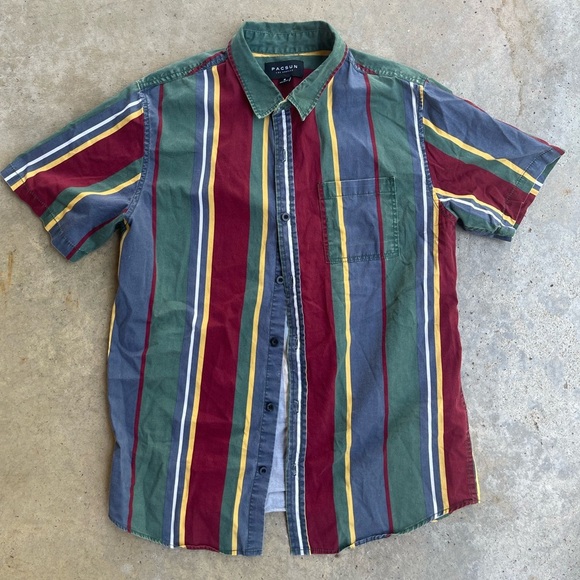 PACSUN Burgundy Striped Button Up - Picture 1 of 5
